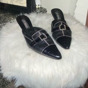 Brington  Black Textured Mules with Buckle